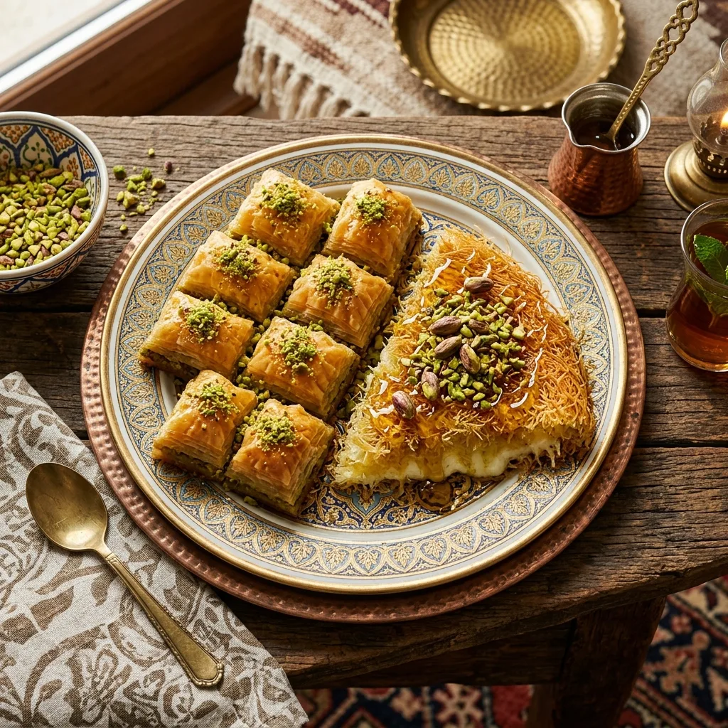 Golden baklava and kunafa by The Rits Baker